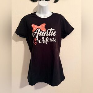 NWOT Port and Company Black Tee with Red Bow Design